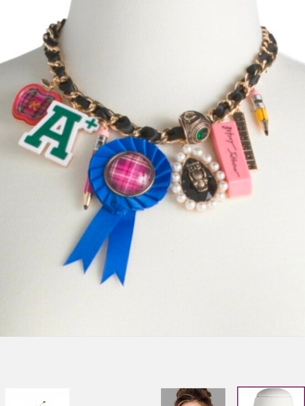Schoolgirl Charm Necklace with Blue Ribbon Teacher Rt Eh